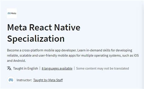 react native coursera|Meta React Native Specialization [8 courses] (Meta) .
